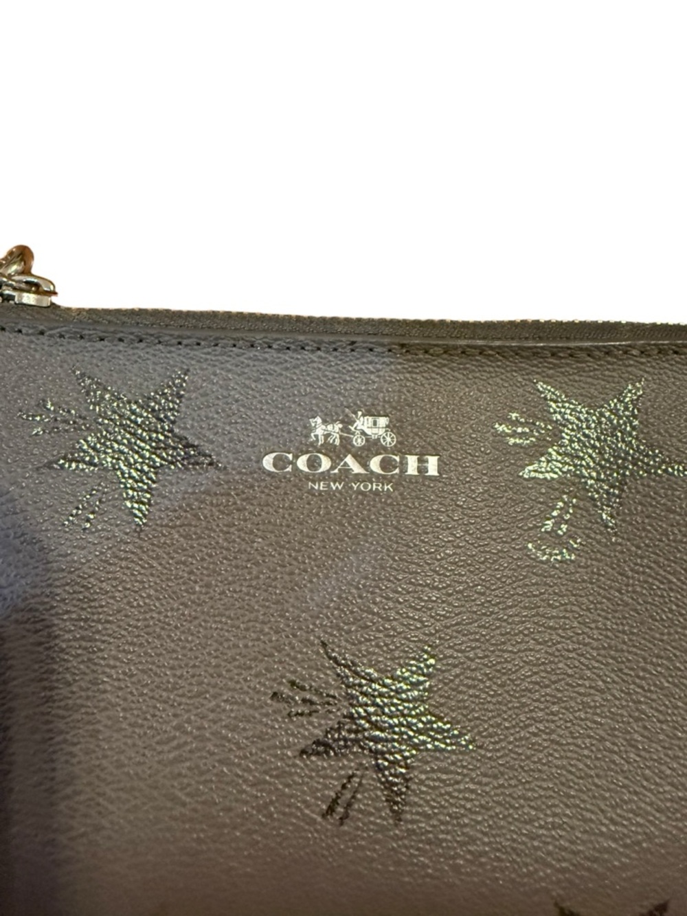 Coach Star Print Wristlet in Taupe with Metallic Stars - Picture 3 of 10